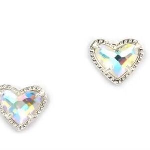 Elegant Silver Dichroic Iridescent Crystal Heart Stud earrings